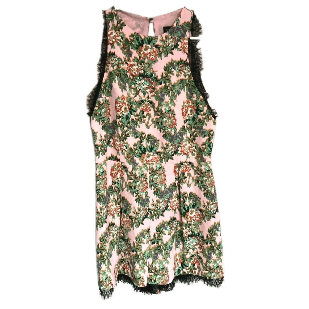 Topshop Romper Dress Womens 6 Pink Floral Lace Trim Sleeveless Cocktail EUC